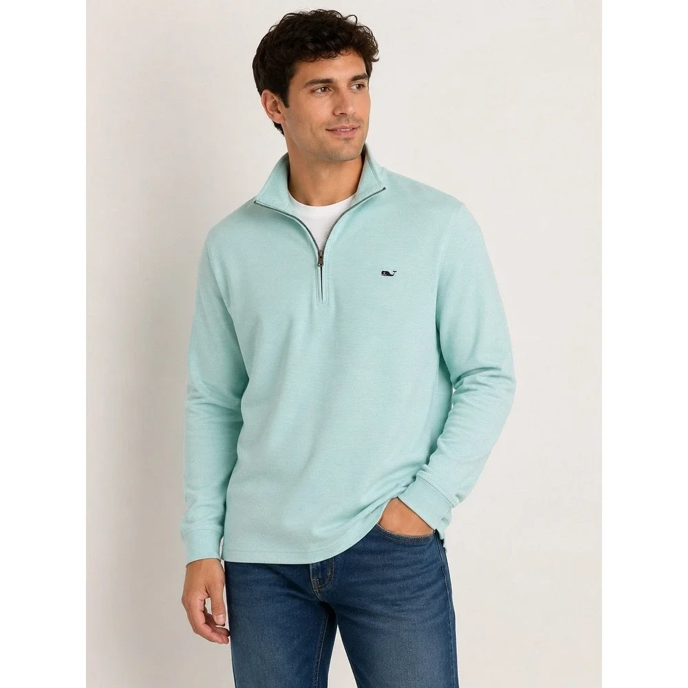 Vineyard Vines Mens Saltwater Quarter Zip Pullover Mint Green Stripe Preppy L